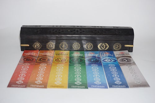 7 Chakra Engraved Wooden Burner + Incense